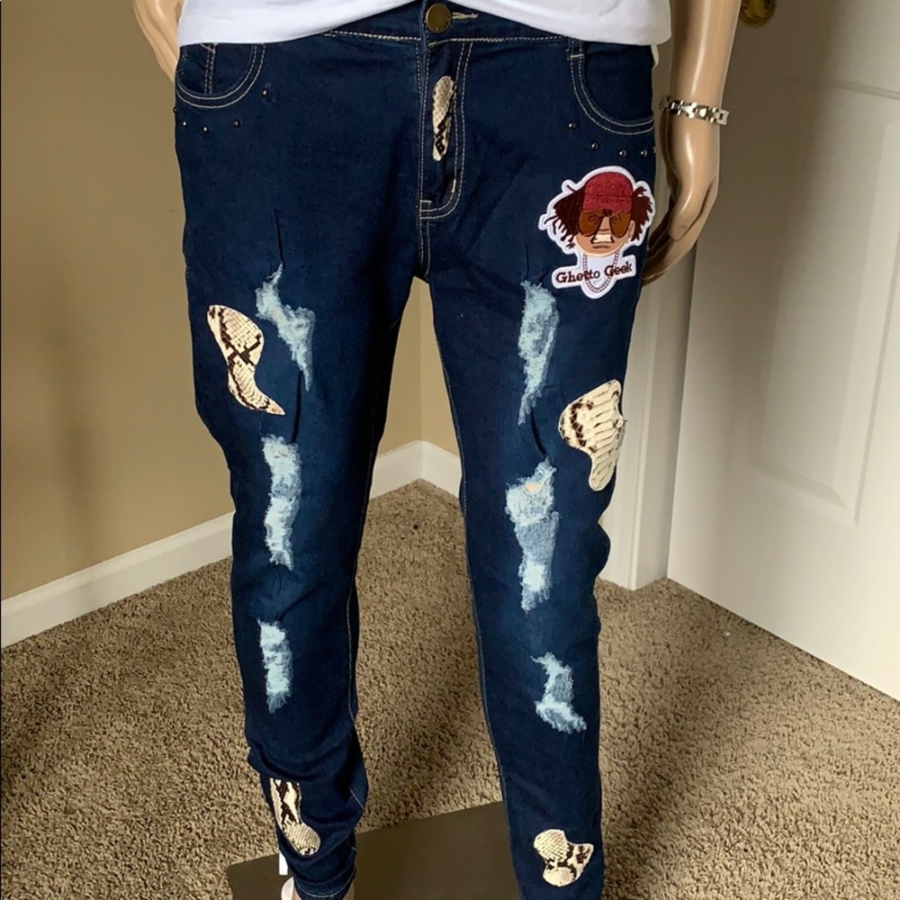 Mens Custom Distressed Style Skinny Jeans